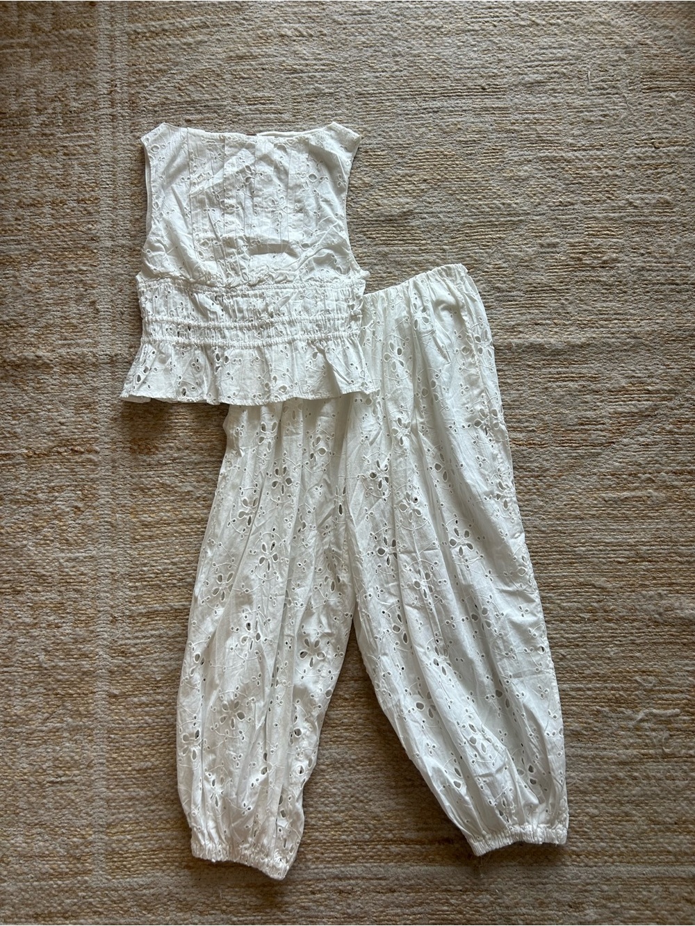 Free People White Eyelet Cotton Jumpsuit Set